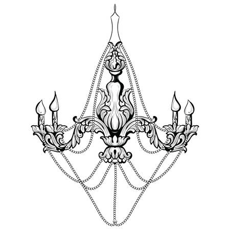 Vintage Baroque Elegant chandelier. Vector Luxury Royal Rich Style decoration. Classic lamp illustration sketchのイラスト素材