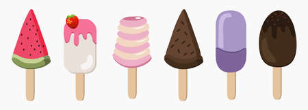 Ice cream set watermelon, chocolate, strawberry, lavender flavoursのイラスト素材