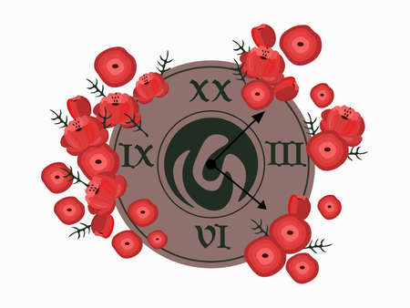 Vintage Retro style clock poppy flower decor. Vector illustration