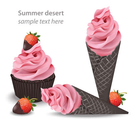 Ice cream cones lavender or berry flavours. Vector illustrationのイラスト素材