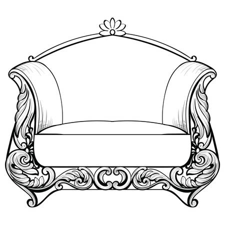 Classic Imperial Baroque armchair with luxurious ornaments. Vector French Luxury rich intricate structure.のイラスト素材