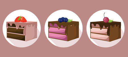 Berry mousse chocolate delicious cakes. Sweet dessert blackberry flavors Vector illustrationのイラスト素材