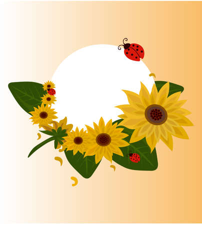 Vintage Summer sunflowers card, round decoration for wedding, quotes, Birthday, invitations, greeting cards, print, blogsのイラスト素材
