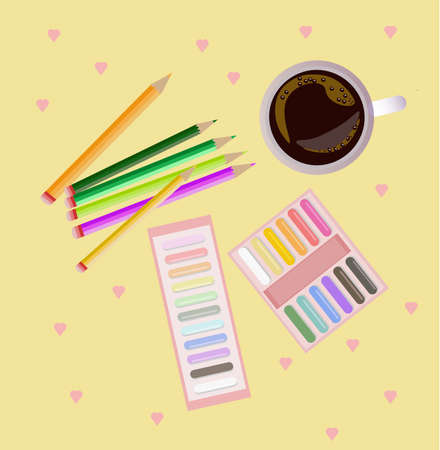 Colorful crayons top view background Vector illustrationのイラスト素材