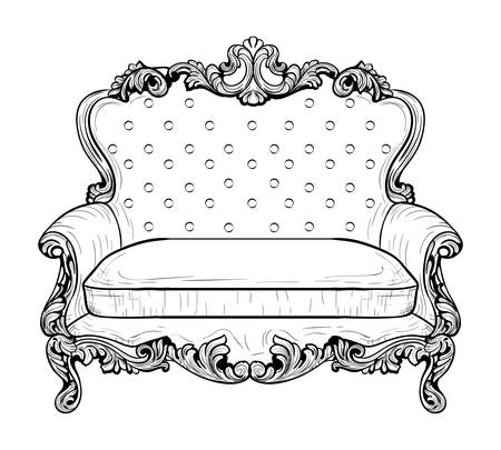 Imperial Baroque couch with luxurious ornaments. Vector French Luxury rich intricate structure. Victorian Royal Style decorのイラスト素材