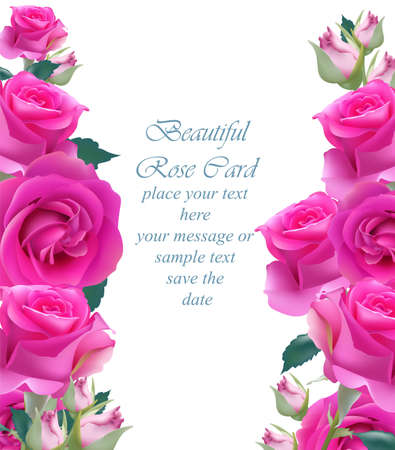 Pink roses card vertical Vector. delicate summer card. Springtime fresh natural compositionのイラスト素材