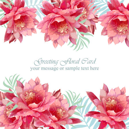Summer flowers blossom card frame, spring season delicate watercolor flowers wedding invitation with place for text vector illustrationsのイラスト素材