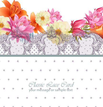 Pink floral card Vector. delicate summer card. Springtime fresh natural compositionのイラスト素材