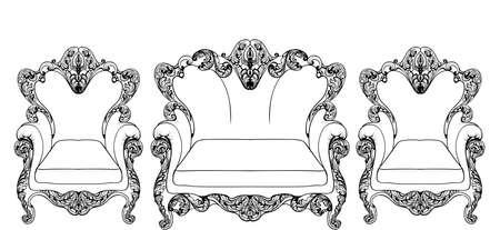 Baroque armchair with luxurious ornaments. Vector French Luxury rich intricate structure. Victorian Royal Style decorのイラスト素材