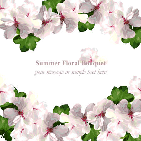 Summer delicate flowers card frame. Spring Season delicate watercolor flowers Wedding Invitation. Place for text. Vector illustrationのイラスト素材