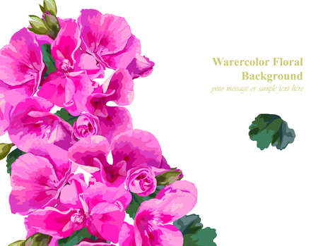 Pink watercolor floral card Vector. delicate summer card. Springtime fresh natural compositionのイラスト素材