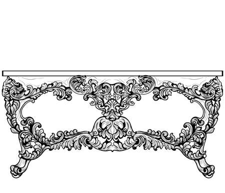 Imperial Baroque Console Table. French Luxury carved ornaments decorated table furniture. Vector Victorian Royal Styleのイラスト素材
