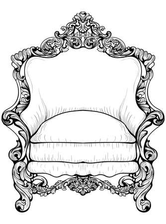 Baroque armchair with luxurious ornaments. Vector French Luxury rich intricate structure. Victorian Royal Style decorのイラスト素材