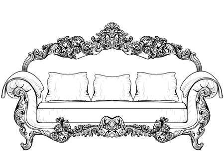 Baroque armchair with luxurious ornaments. Vector French Luxury rich intricate structure. Victorian Royal Style decorのイラスト素材