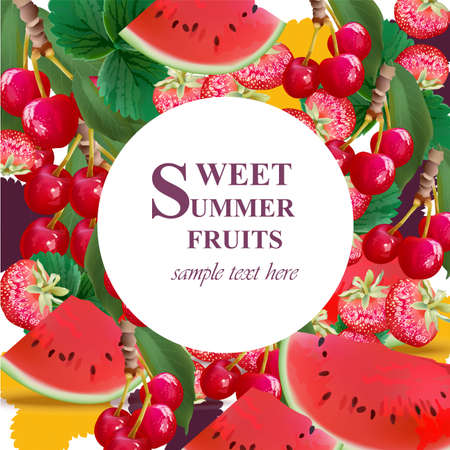 Summer watermelon, strawberry, cherries fusion background Vectorのイラスト素材