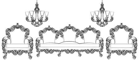 Baroque furniture set with luxurious ornaments.のイラスト素材