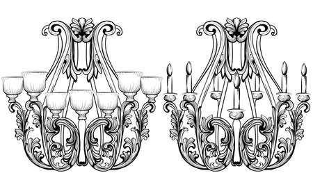 Rich Baroque Classic chandelier. Luxury decor accessory design. Vector illustration sketchのイラスト素材
