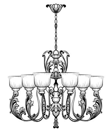 Rich Baroque Classic chandelier. Luxury decor accessory design. Vector illustration sketchの写真素材