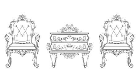 Baroque furniture rich set collection. Ornamented background Vector illustrationsのイラスト素材
