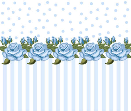 Vintage colorful Floral card Vector summer blue roses pattern. Hand drawn illustrationsのイラスト素材