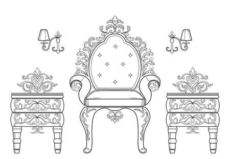 Baroque furniture rich set collection. Ornamented background Vector illustrationsのイラスト素材