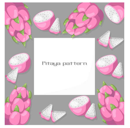 Pitaya fruits exotic card template. Vector Summer tropic theme patternsのイラスト素材