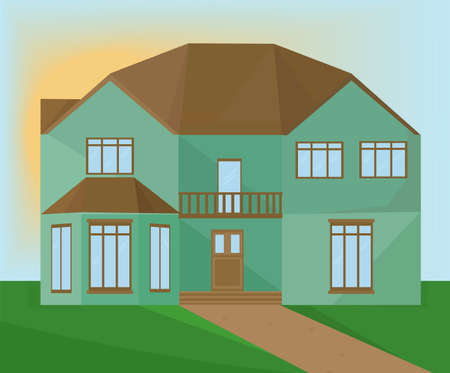 Green home modern architecture facade. Vector illustrationsのイラスト素材