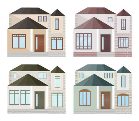 Set collection of colorful architecture facade houses buildings vectorsのイラスト素材
