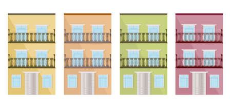 Set collection of colored architecture glass facade buildingsのイラスト素材