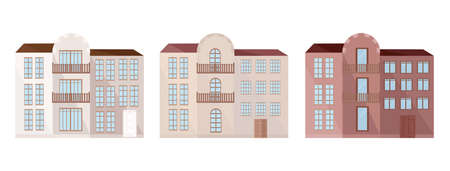 Set collection of colorful architecture facade houses buildingsのイラスト素材