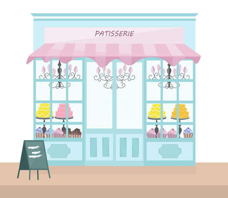 Bakery store architectural facade Vector illustration templatesのイラスト素材