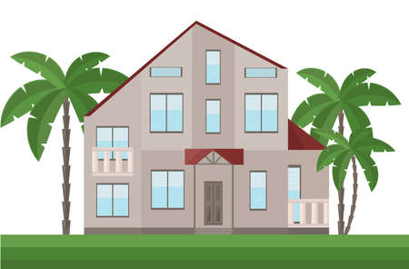 Beautiful house architecture facade and palm trees Vector illustrationsのイラスト素材