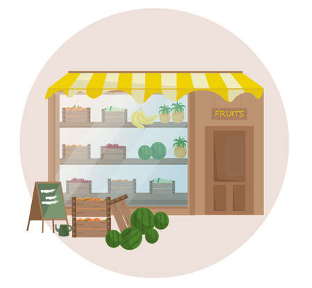 Fresh fruits on a shelf store. Vector illustrationのイラスト素材