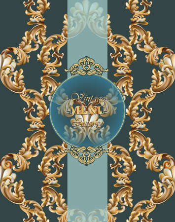 Vintage Baroque card background Vector illustrations gold and greenのイラスト素材