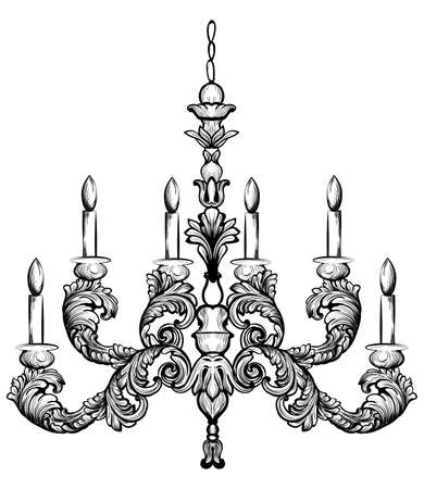 Rococo rich chandelier Vector illustration. Detailed ornaments decorのイラスト素材