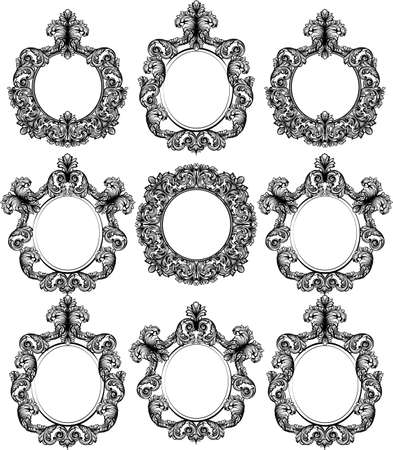 Vintage baroque frame decor set. Detailed ornament vector illustrationのイラスト素材