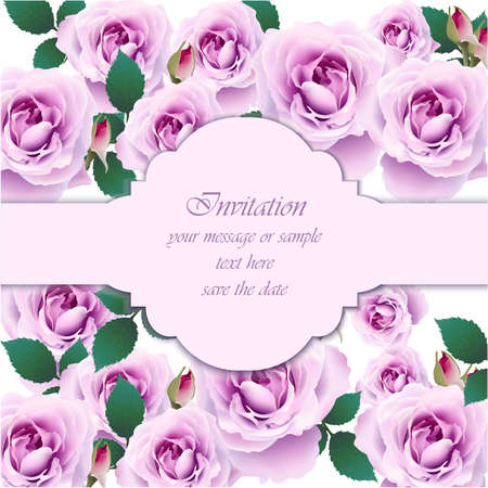 Roses flower Invitation card Vector. Delicate floral realistic illustrationsのイラスト素材