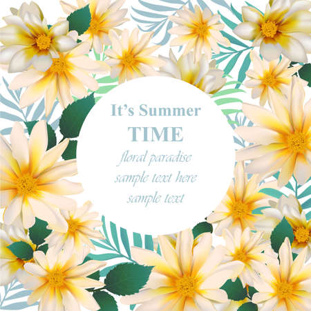 Chamomile flower card Vector. Delicate floral realistic illustrationのイラスト素材