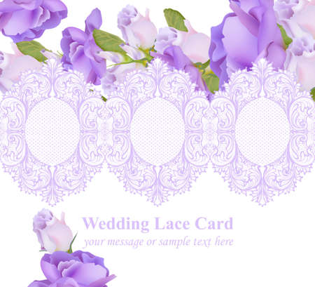 Floral bouquet and lace Invitation card Vector. Delicate ornament for wedding, ceremony, partyのイラスト素材