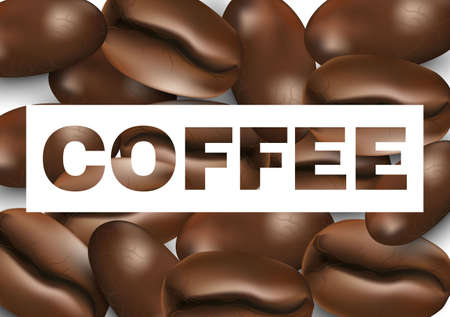 Coffee text realistic coffee beans Vector illustration templatesのイラスト素材