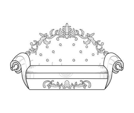 Classic ornamented couch Vector illustration line artのイラスト素材