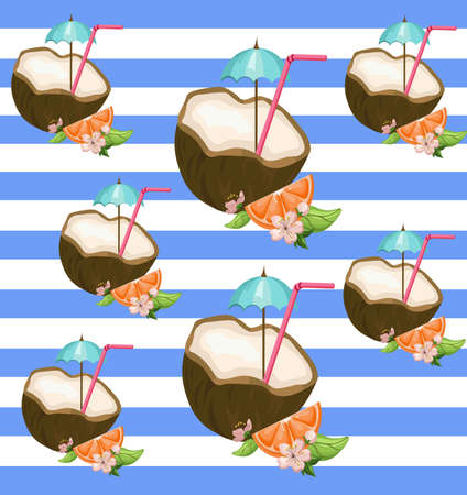 Coconut on striped background Vector exotic pattern illustrationsのイラスト素材