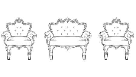 Armchair furniture with luxurious ornaments. Vector French Luxury rich intricate structure. Victorian Royal Style decorsのイラスト素材