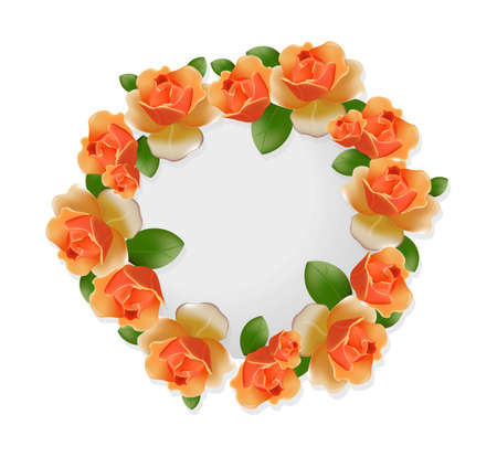 Orange roses round wreath frame decor. Vector illustrationsのイラスト素材