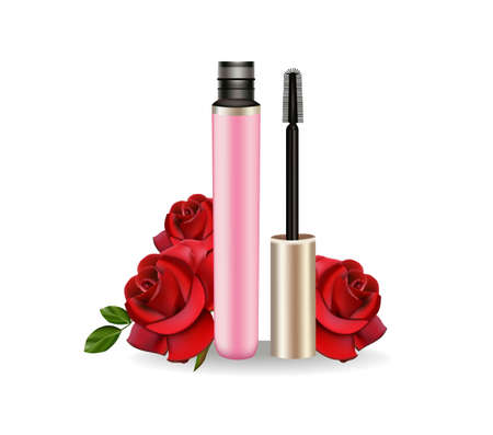 Mascara Realistic tube with brush 3d package illustration.のイラスト素材