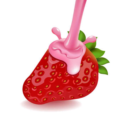 Strawberry fruit with juice splash delicious food icon illustration.のイラスト素材