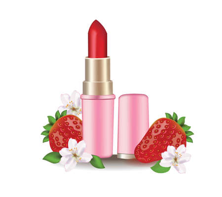 Red lipstick realistic 3d illustration with strawberry flavor.のイラスト素材