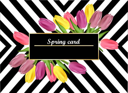 Tulips card striped realistic flower illustration for women day, wedding, birthday.のイラスト素材