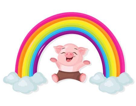 Happy Little pig and rainbow Vector illustration cartoonsの写真素材