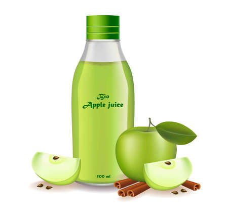 Apple juice realistic Vector. Product package labelsのイラスト素材